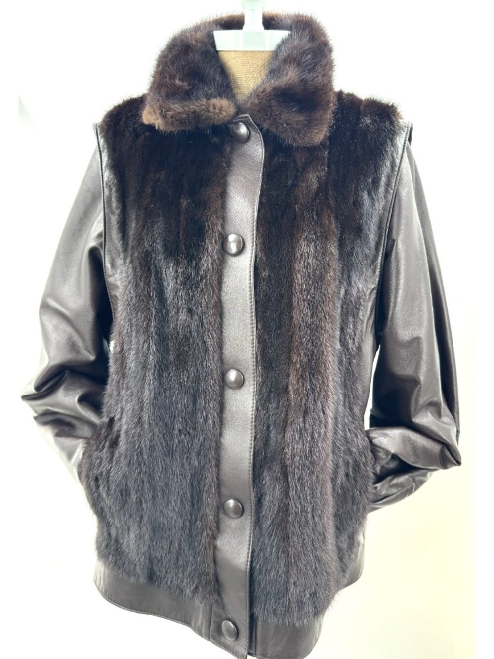 Vintage 80 Dark Brown Soft Nappa Leather Genuine Lux Mink Fur Jacket Coat Sz L